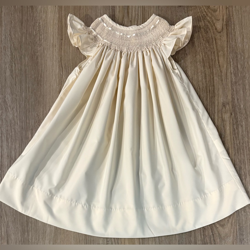 Smock Stars Elegant Smocked Cream Dress-Size 18 Months